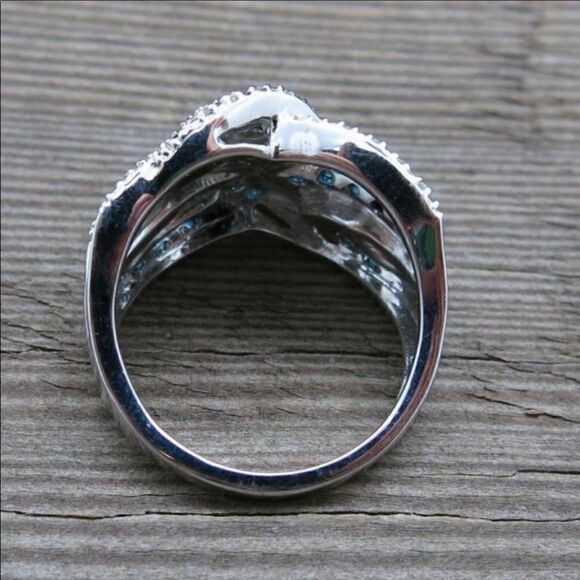 New Silver Blue Sapphire Braided Wide Band Ring - Picture 4 of 7